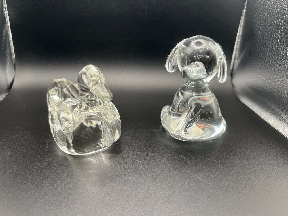 Vintage Clear Crystal Glass Duck and Puppy Dog Figurines Set